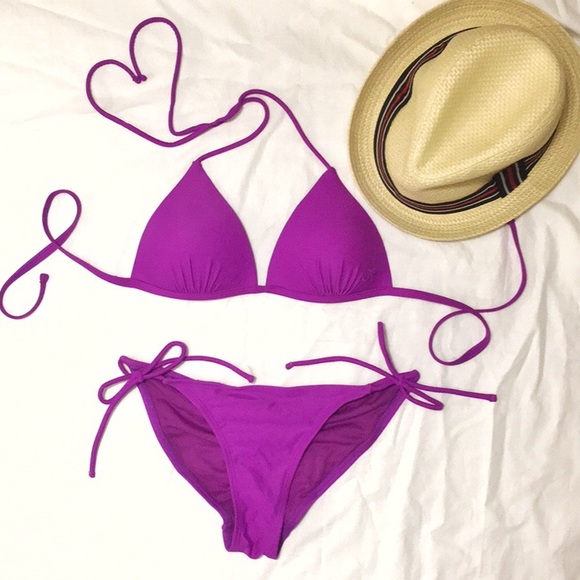 OP Other - OP purple padded push-up triangle top side tie bottom bikini set